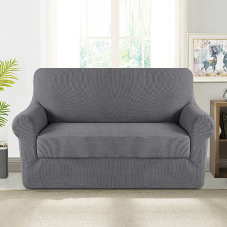 Red Barrel Studio® Stretch Box Cushion Loveseat Slipcover & Reviews